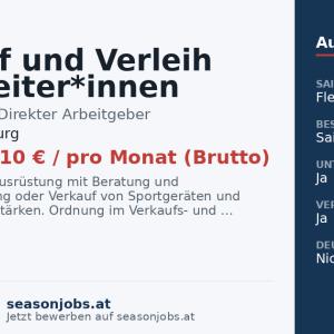 Verkauf und Verleih Mitarbeiter*innen (VZ/TZ), Saison- und Jahresstellen, ab Nov. 2026 — Wagrain, Salzburg