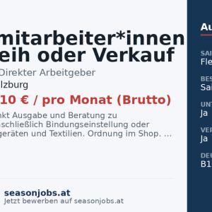 Saisonmitarbeiter*innen Skiverleih oder Verkauf (VZ/TZ), für Winter 26/27 — Zell am See, Salzburg