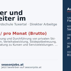 Skilehrer und Mitarbeiter im Skiverleih (m/w/d) im schönen Tuxertal - Kombistelle — Tux, Tirol