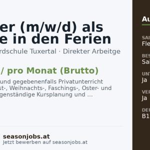 Skilehrer (m/w/d) als Aushilfe in den Ferien für die Saison 2026/27 — Tux, Tirol