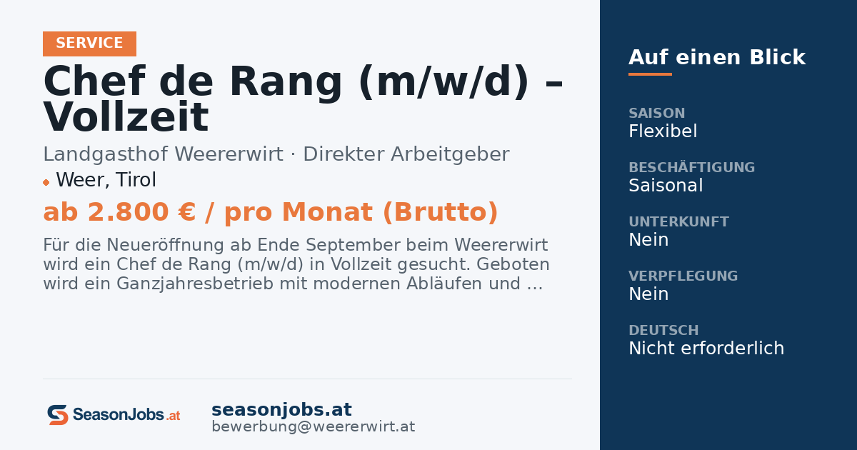 Chef de Rang (m/w/d) – Vollzeit — Weer, Tirol