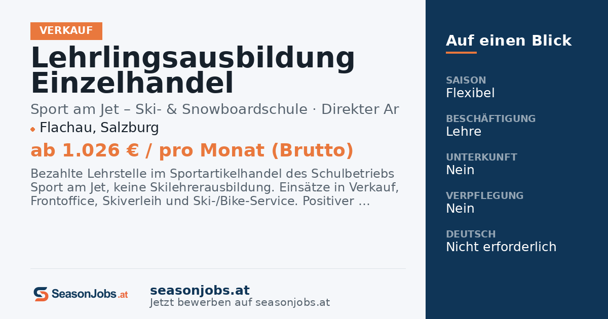 Lehrlingsausbildung Einzelhandel Sportartikel (m/w/d) — Flachau, Salzburg