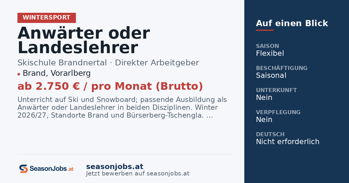 Anwärter oder Landeslehrer Ski+Snowboard — Brand, Vorarlberg