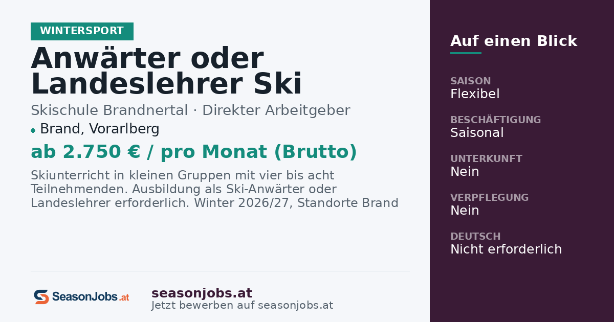 Anwärter oder Landeslehrer Ski — Brand, Vorarlberg