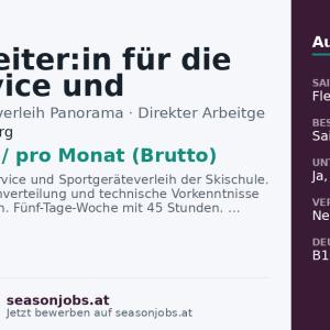 Mitarbeiter:in für die Skiservice und Skiverleihabteilung — Großarl, Salzburg