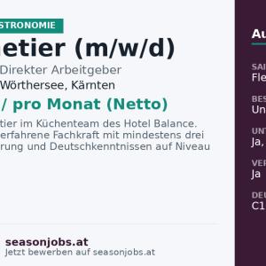 Entremetier (m/w/d) — Pörtschach am Wörthersee, Kärnten