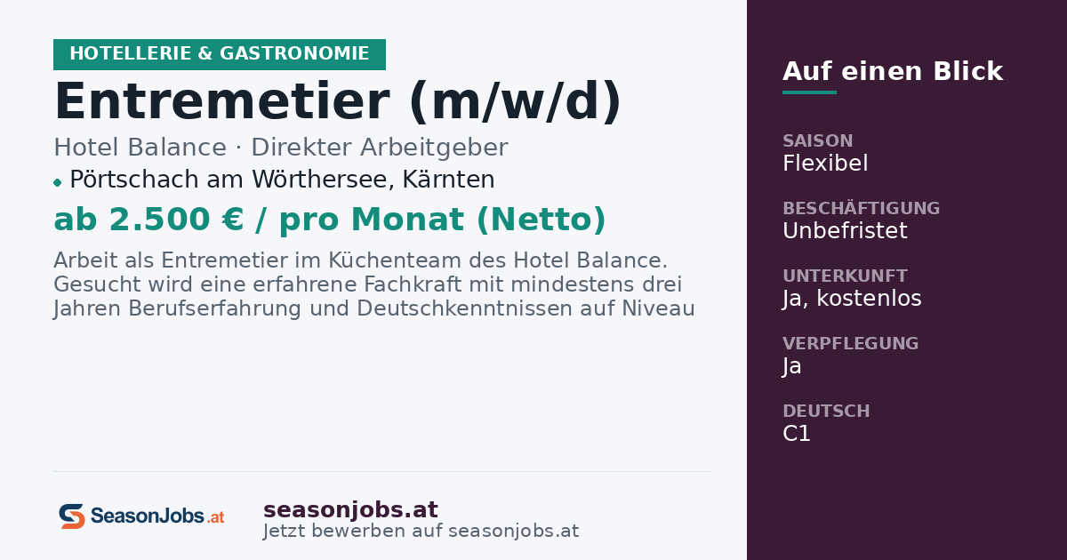 Entremetier (m/w/d) — Pörtschach am Wörthersee, Kärnten