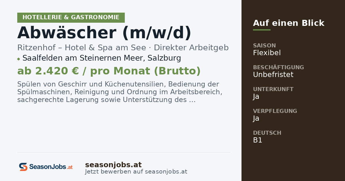Dishwasher (m/f/d) — Saalfelden am Steinernen Meer, Salzburg