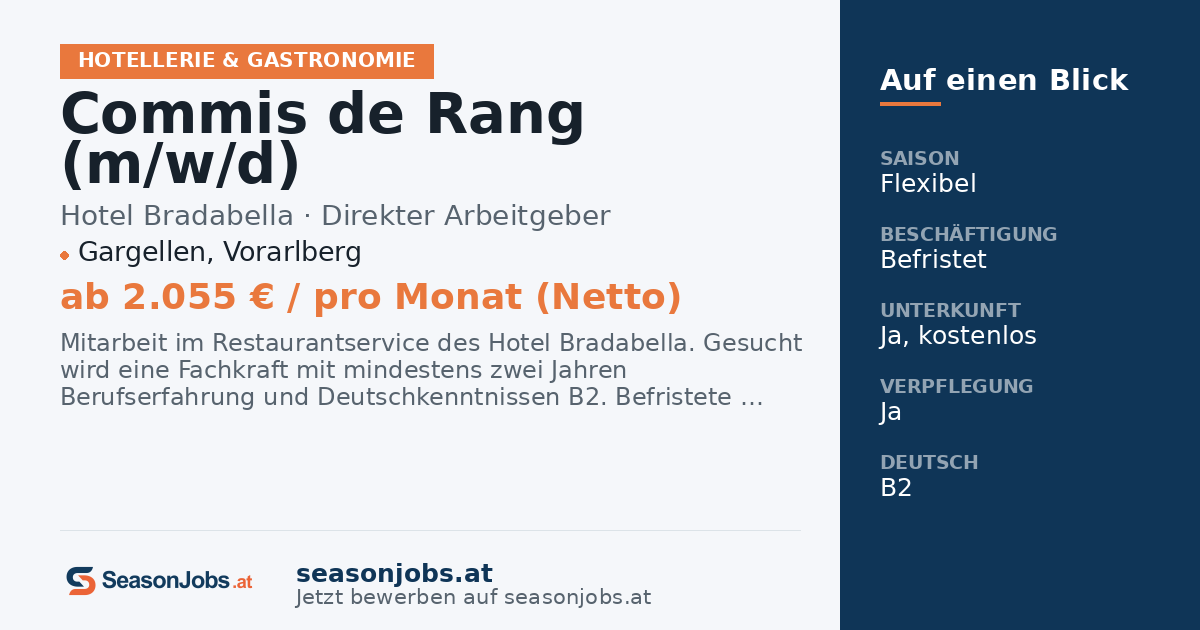 Commis de Rang (m/w/d) — Gargellen, Vorarlberg