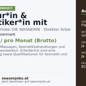 Masseur*in & Kosmetiker*in mit Fußpflege (m/w/d) — Bad Aussee, Steiermark
