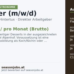 Patissier (m/w/d) — Tux, Tirol