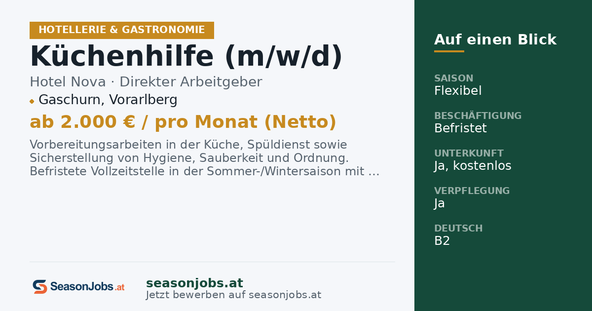 Küchenhilfe (m/w/d) — Gaschurn, Vorarlberg
