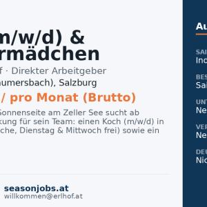 Koch (m/w/d) & Zimmermädchen (m/w/d) — Zell am See (Thumersbach), Salzburg