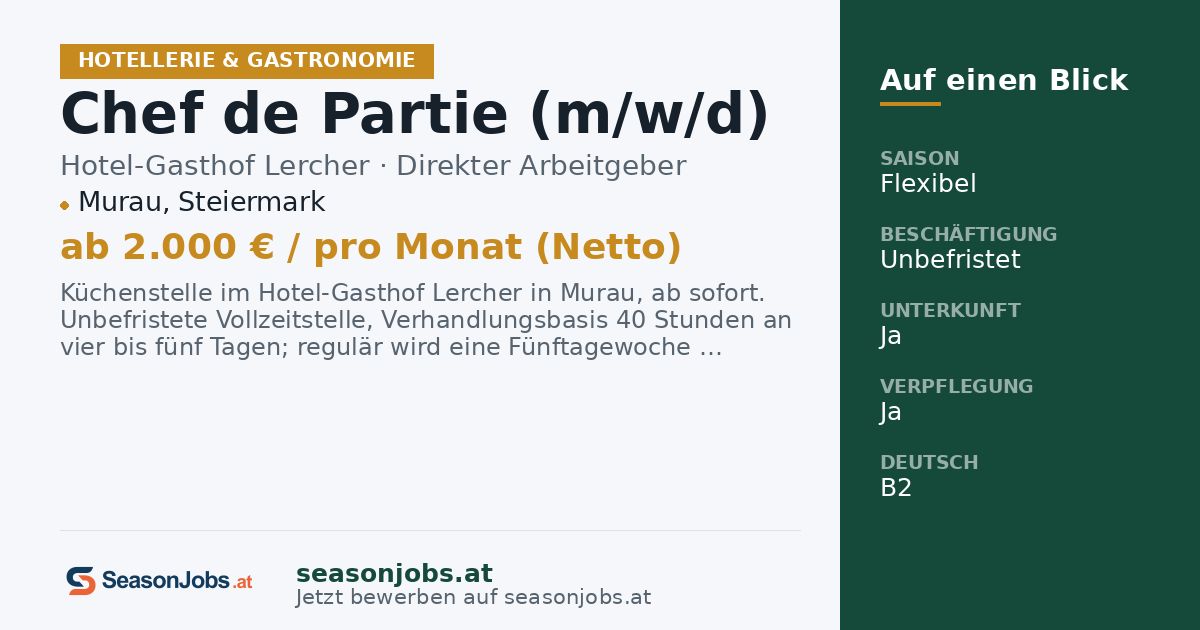 Chef de Partie (m/w/d) — Murau, Steiermark