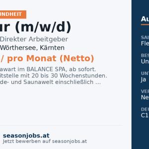 Masseur (m/w/d) — Pörtschach am Wörthersee, Kärnten