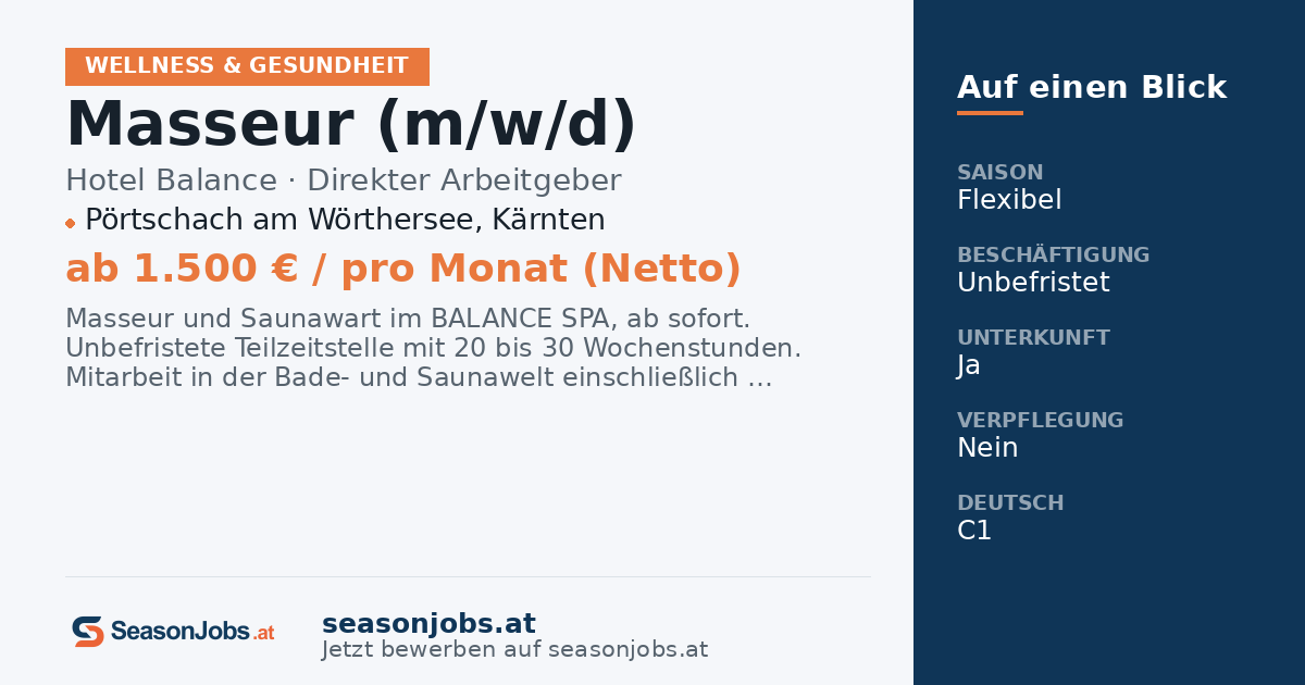 Masseur (m/w/d) — Pörtschach am Wörthersee, Kärnten