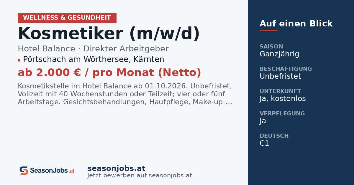 Kosmetiker (m/w/d) — Pörtschach am Wörthersee, Kärnten