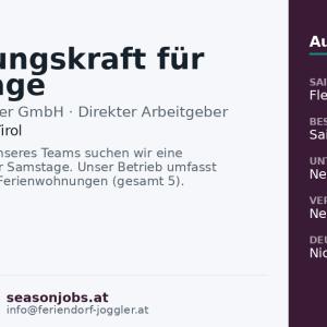Reinigungskraft für Samstage — Zell am Ziller, Tirol