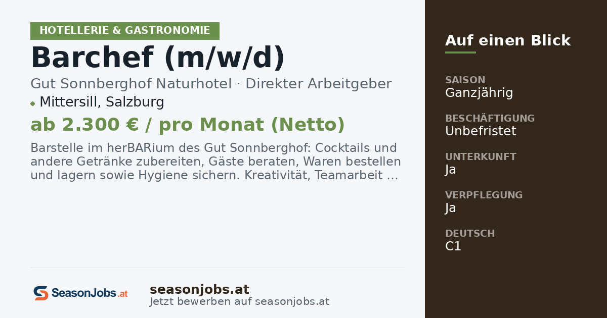 Barchef (m/w/d) — Mittersill, Salzburg