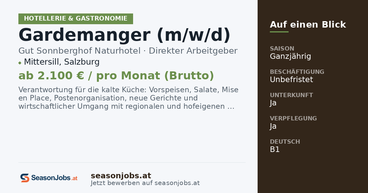 Gardemanger (m/w/d) — Mittersill, Salzburg