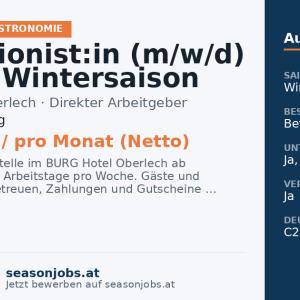 Rezeptionist:in (m/w/d) für die Wintersaison 2026/27 — Lech, Vorarlberg