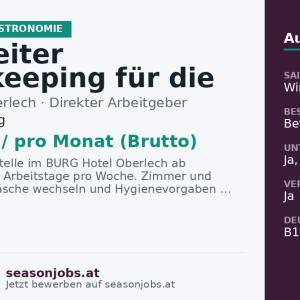 Mitarbeiter Housekeeping für die Wintersaison 2026/27 (m/w/d) — Lech, Vorarlberg