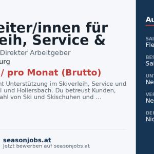 Mitarbeiter/innen für Skiverleih, Service & Verkauf — Mittersill, Salzburg