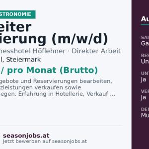 Mitarbeiter Reservierung (m/w/d) — Haus im Ennstal, Steiermark
