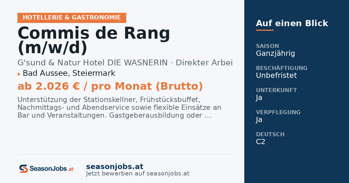 Commis de Rang (m/w/d) — Bad Aussee, Steiermark