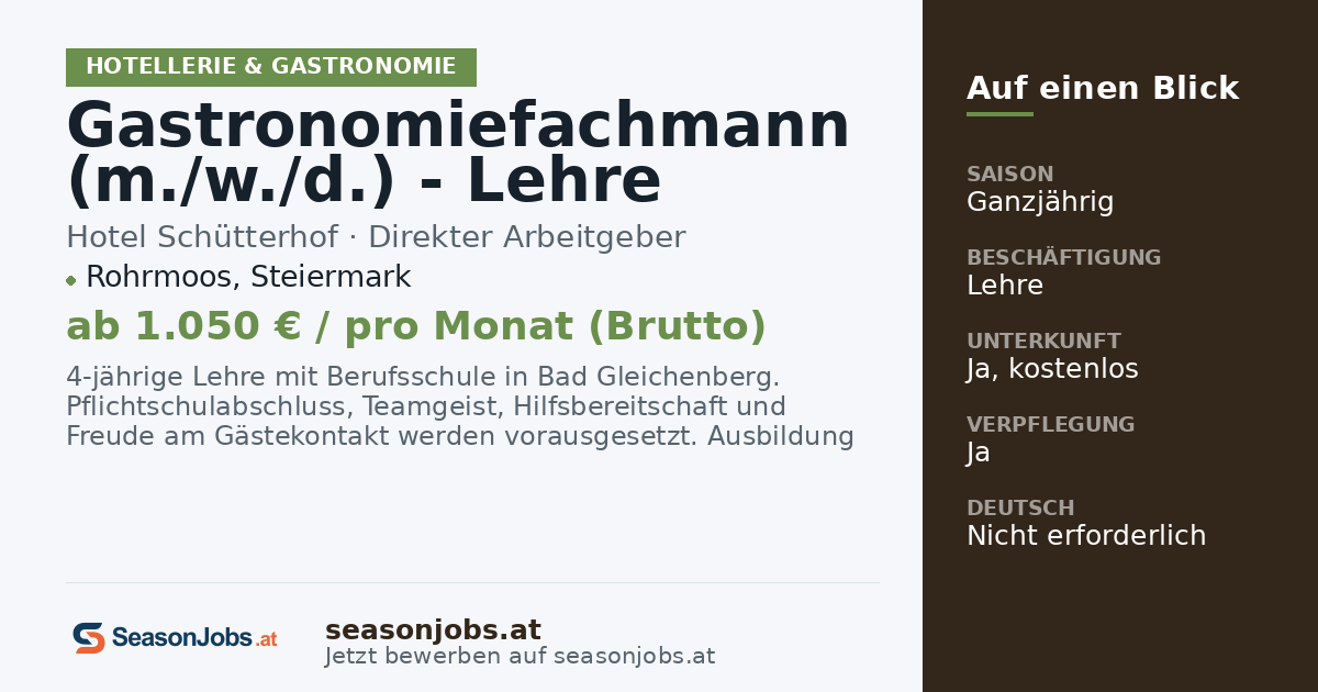 Gastronomiefachmann (m./w./d.) - Lehre — Rohrmoos, Steiermark
