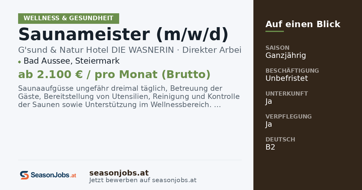 Saunameister (m/w/d) — Bad Aussee, Steiermark