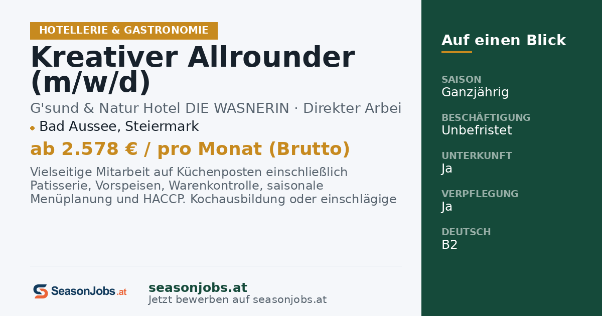Kreativer Allrounder (m/w/d) — Bad Aussee, Steiermark
