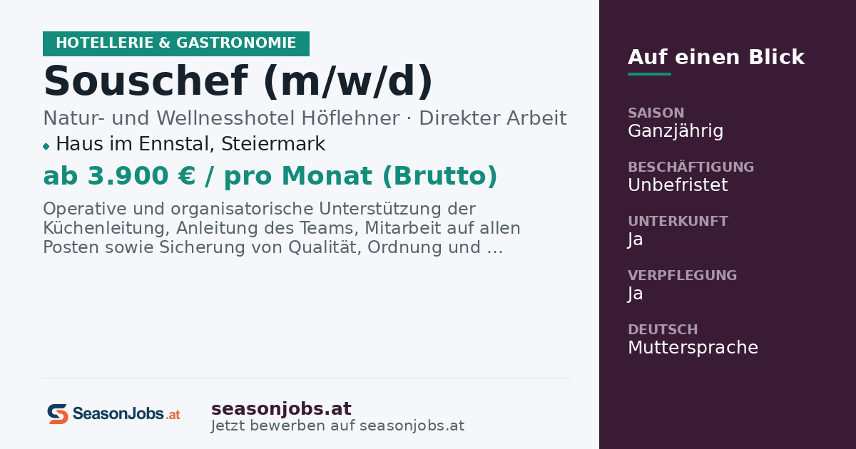 Souschef (m/w/d) — Haus im Ennstal, Steiermark