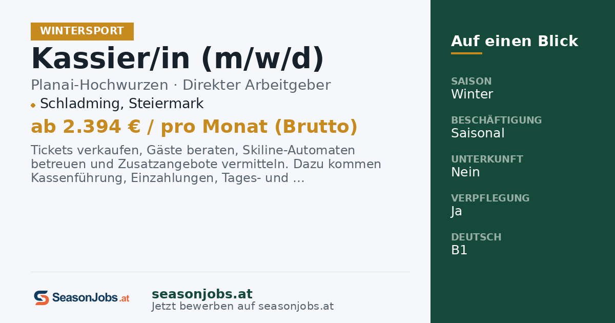 Kassier/in (m/w/d) — Schladming, Steiermark
