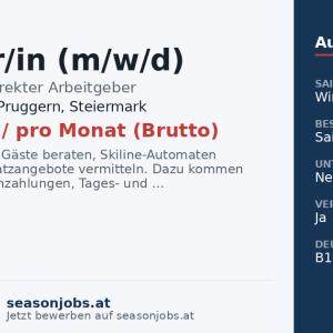Kassier/in (m/w/d) — Michaelerberg-Pruggern, Steiermark