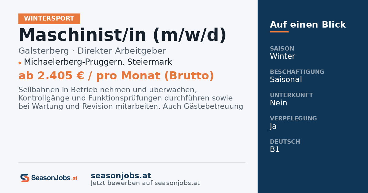 Maschinist/in (m/w/d) — Michaelerberg-Pruggern, Steiermark
