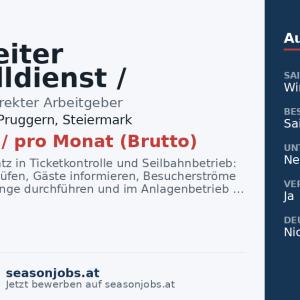 Mitarbeiter Kontrolldienst / Seilbahnbediensteter (m/w/d) — Michaelerberg-Pruggern, Steiermark