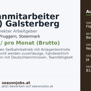 Seilbahnmitarbeiter (m/w/d) Galsterberg — Michaelerberg-Pruggern, Steiermark