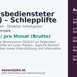 Stationsbediensteter (m/w/d) – Schlepplifte am Loser Plateau — Altaussee, Steiermark
