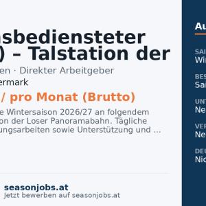 Stationsbediensteter (m/w/d) – Talstation der Loser Panoramabahn — Altaussee, Steiermark