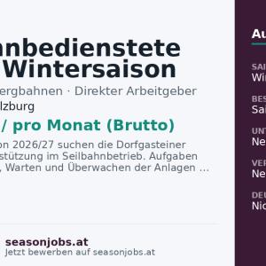 Seilbahnbedienstete für die Wintersaison 2026/27 (m/w/d) — Dorfgastein, Salzburg