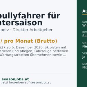 Pistenbullyfahrer für die Wintersaison 2026/27 (m/w/d) — Oetz, Tirol