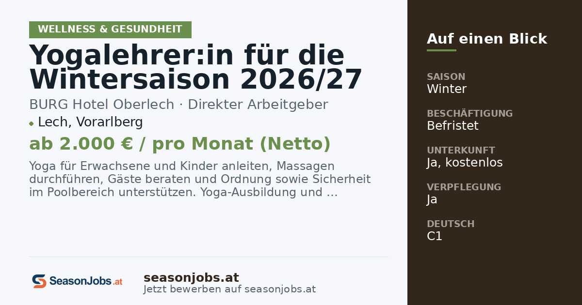 Yogatanár a 2026/27-es téli szezonra (m/w/d) — Lech, Vorarlberg