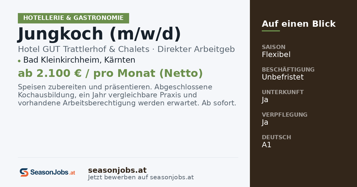 Junior Chef (m/f/d) — Bad Kleinkirchheim, Kärnten