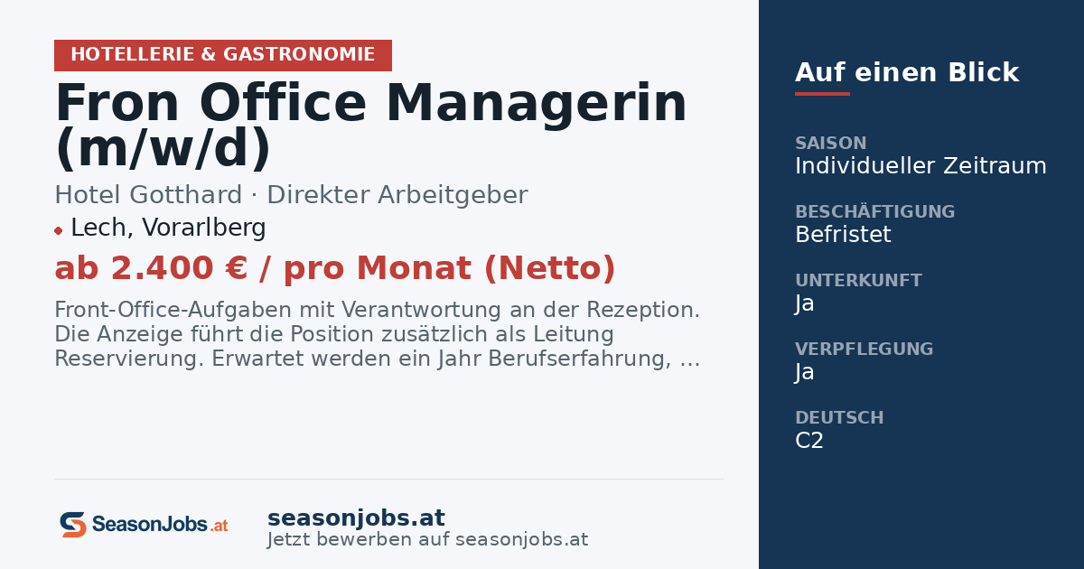 Υπεύθυνη Front Office (m/w/d) — Lech, Vorarlberg