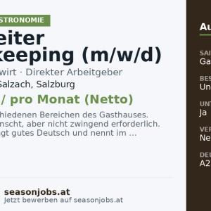 Mitarbeiter Housekeeping (m/w/d) — Golling an der Salzach, Salzburg