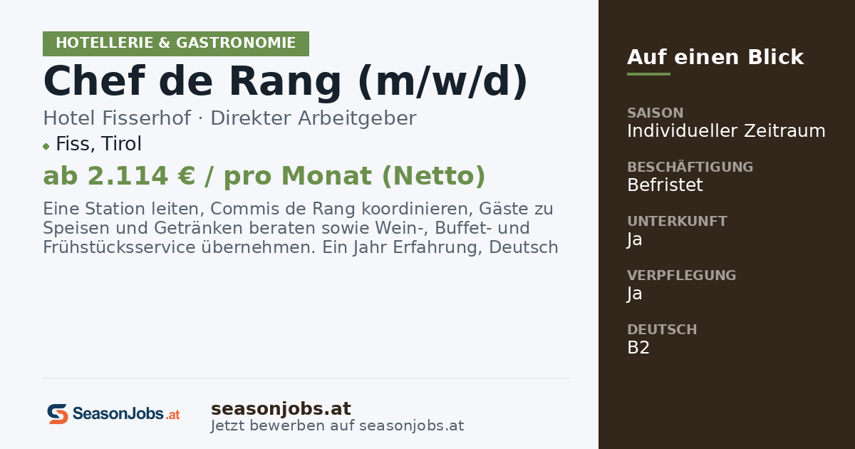Chef de Rang (m/w/d) — Fiss, Tirol