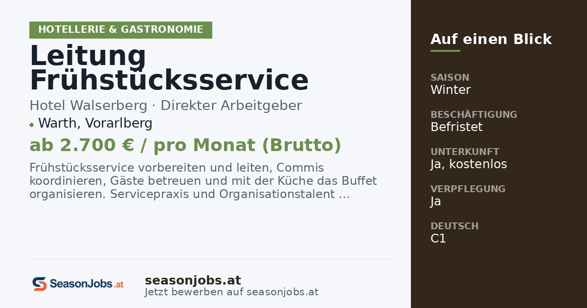 Breakfast Service Manager (m/f/d) — Warth, Vorarlberg