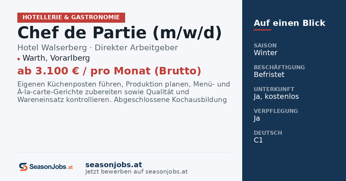 Chef de Partie (m/ž) — Warth, Vorarlberg