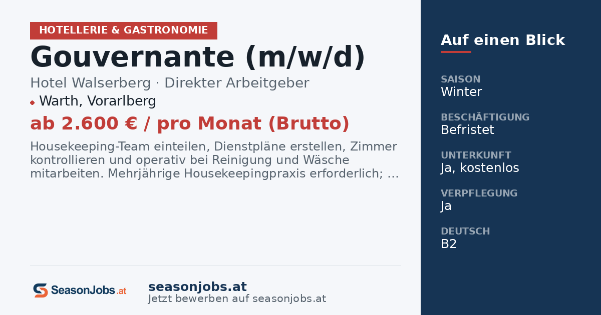 Gouvernante (m/w/d) — Warth, Vorarlberg